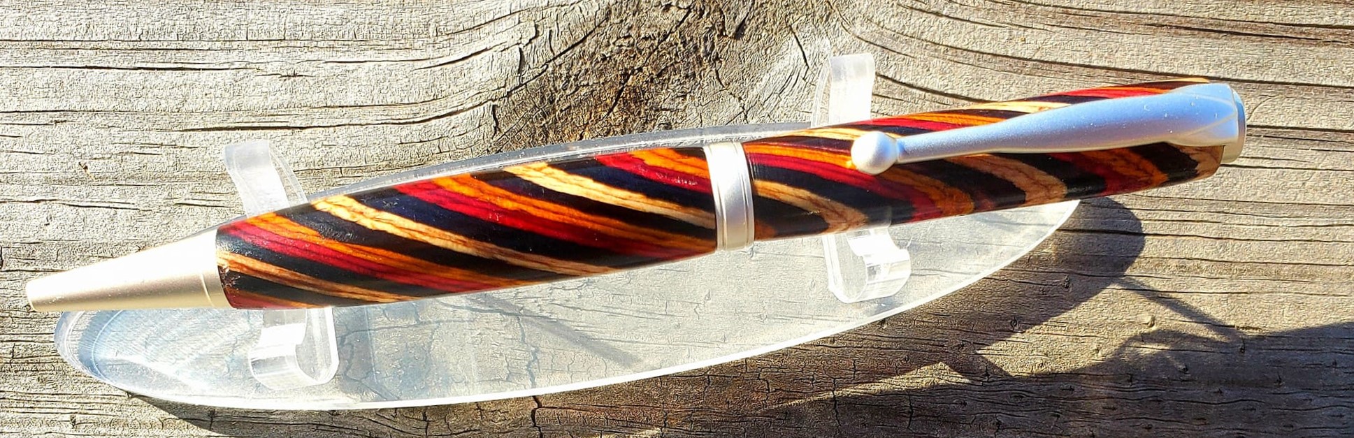 Comfort Pen - Satin Chrome with Multi-Laminated / Layered Dyed Hardwood