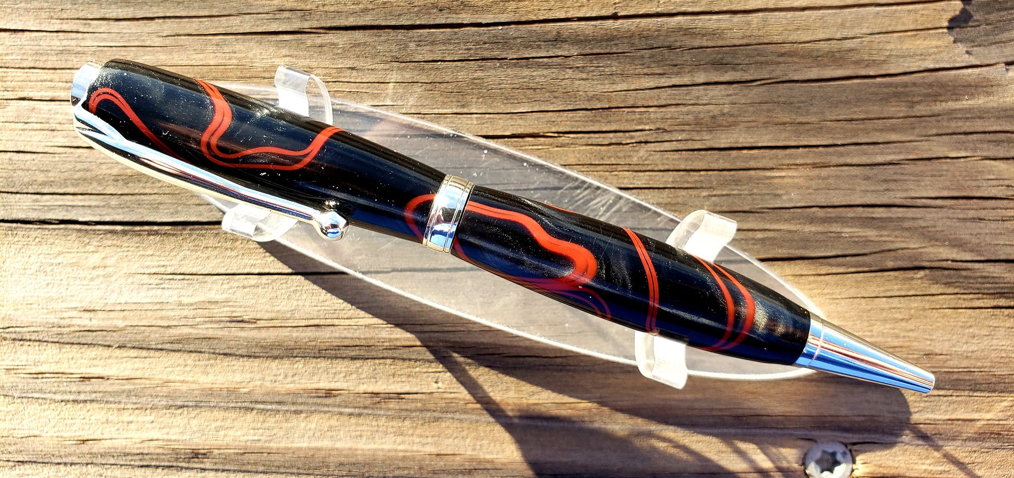 Comfort Pen - Chrome with Black & Red Epoxy Resin