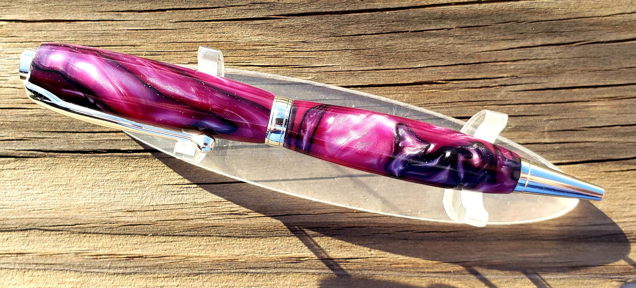 Comfort Pen - Chrome with Purple, Black, and Silver Spec Epoxy Resin