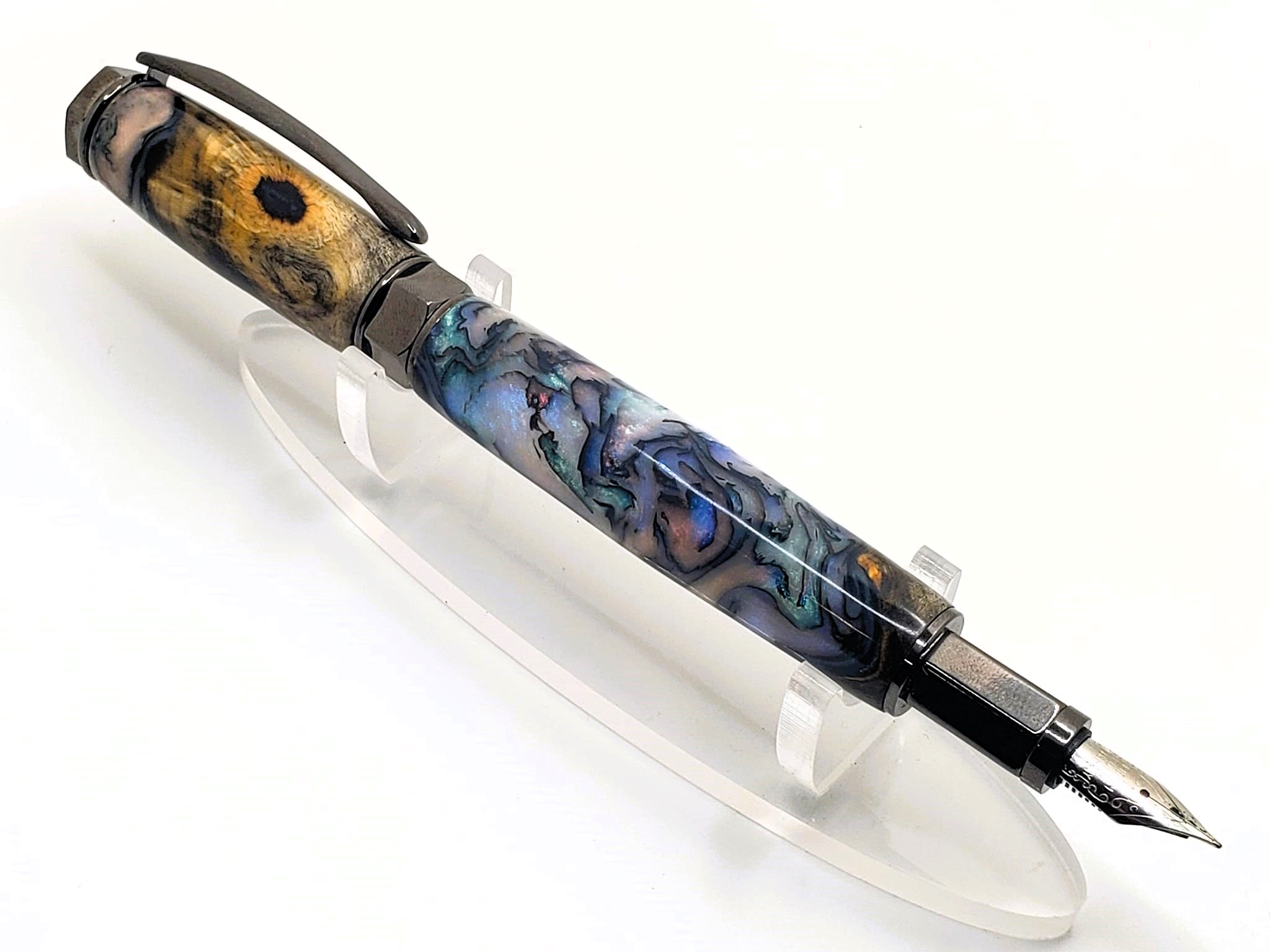 Vertex (Magnetic) Fountain Pen - Abalone styled artistry epoxy with buckeye burl